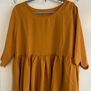 Plus Scallop trim ruffle hem blouse, 1XL- mustard